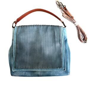 NWOT Blue Vegan Leather Convertible Crossbody & Shoulder Bag Textured Flap Boho